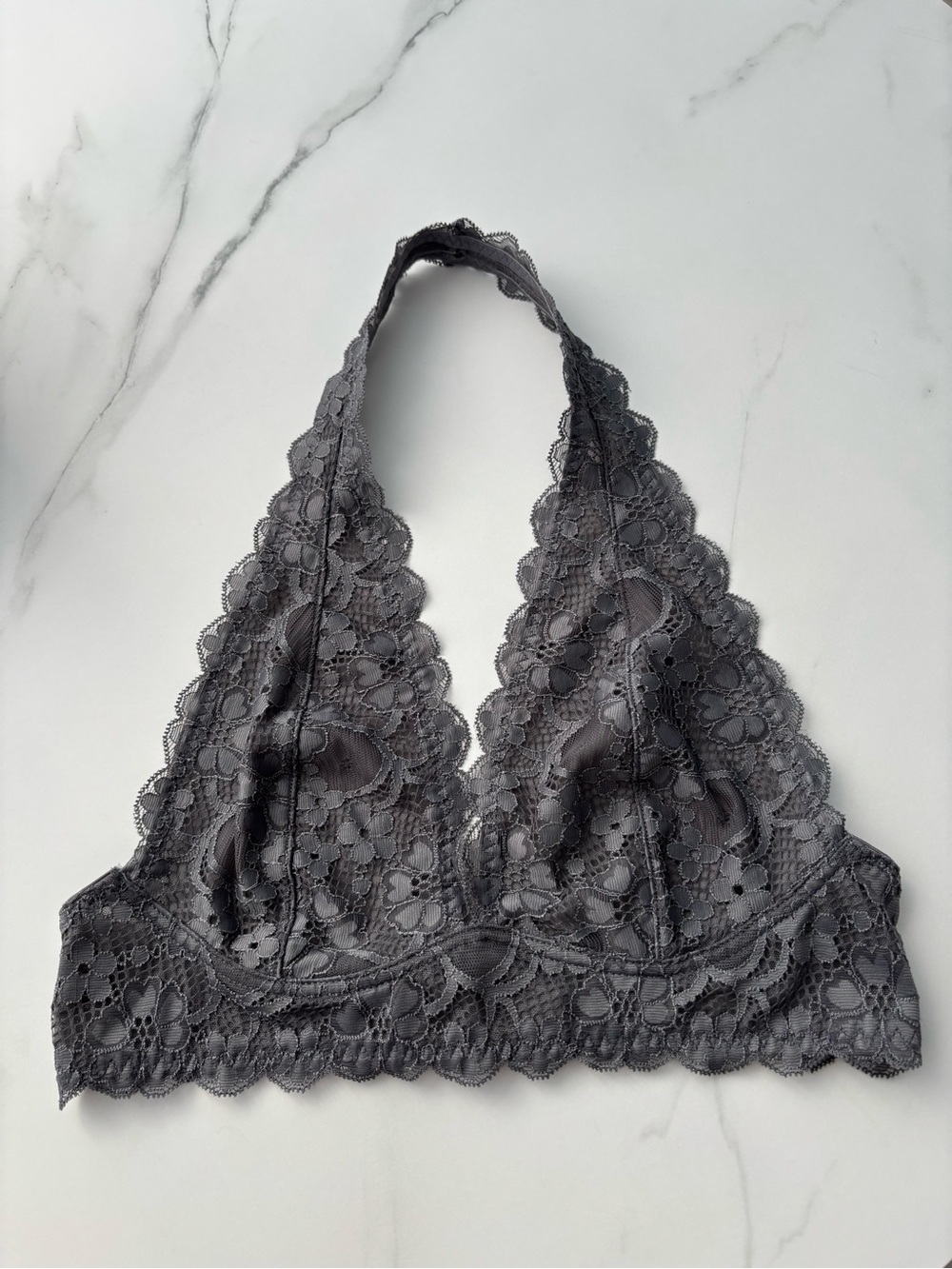 Free People Lace Halter Bralette - Dark Gray